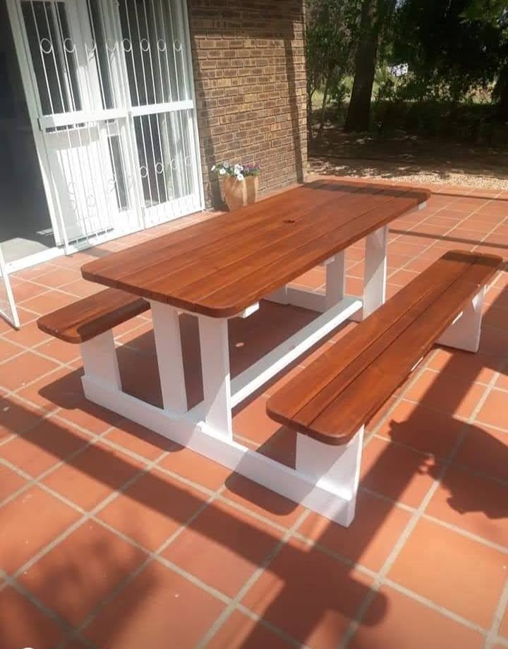 8-seater picnic bench set on patio