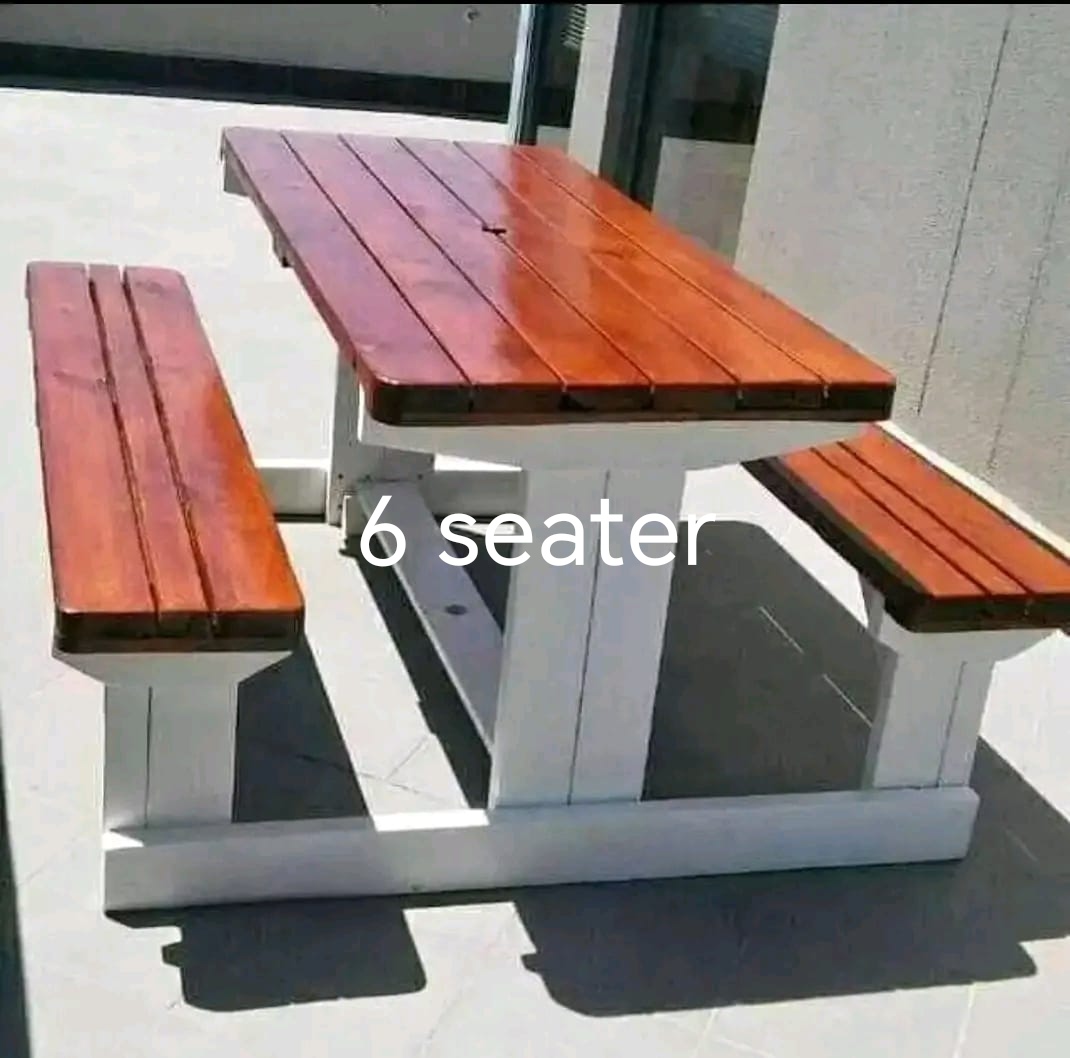 6-seater picnic bench set dark stain