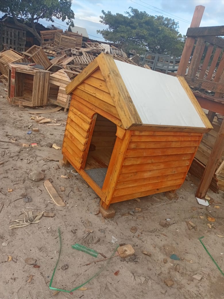 Dog kennel with corrugated roof